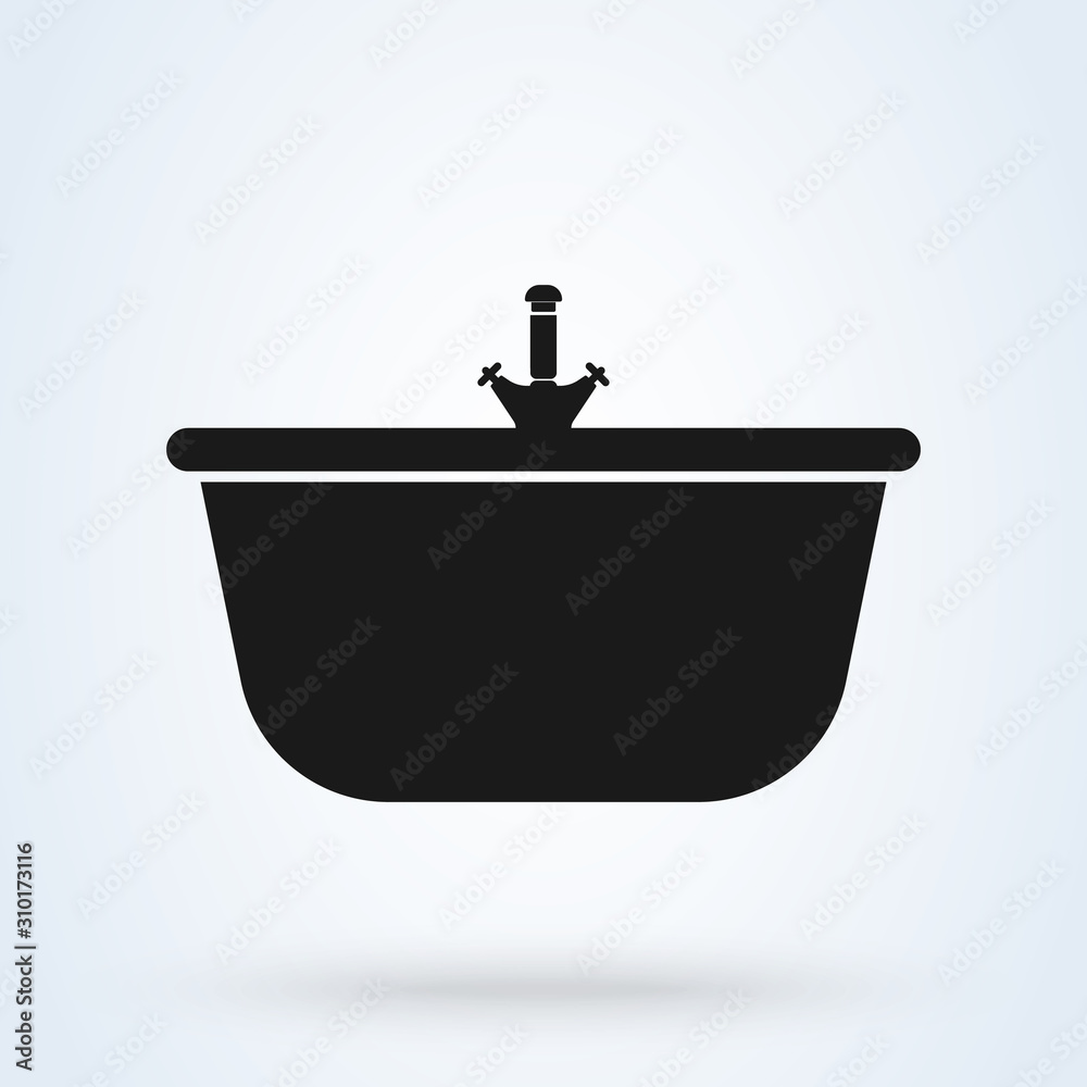 Bathtub with shower. modern icon design illustration. Bathtub with shower. modern icon design illustration.