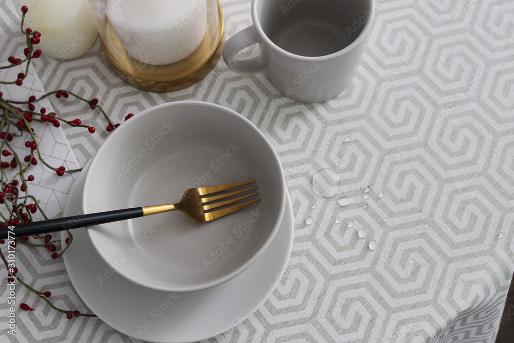 handle with a fork on the table. top view