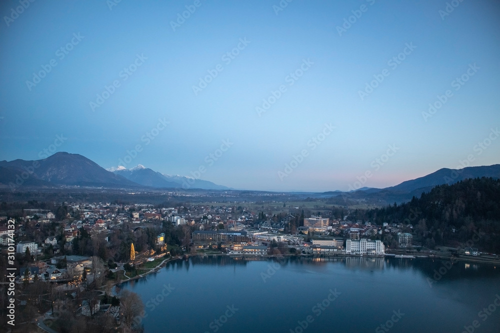 Sunset view of Bled from the Bled Castle