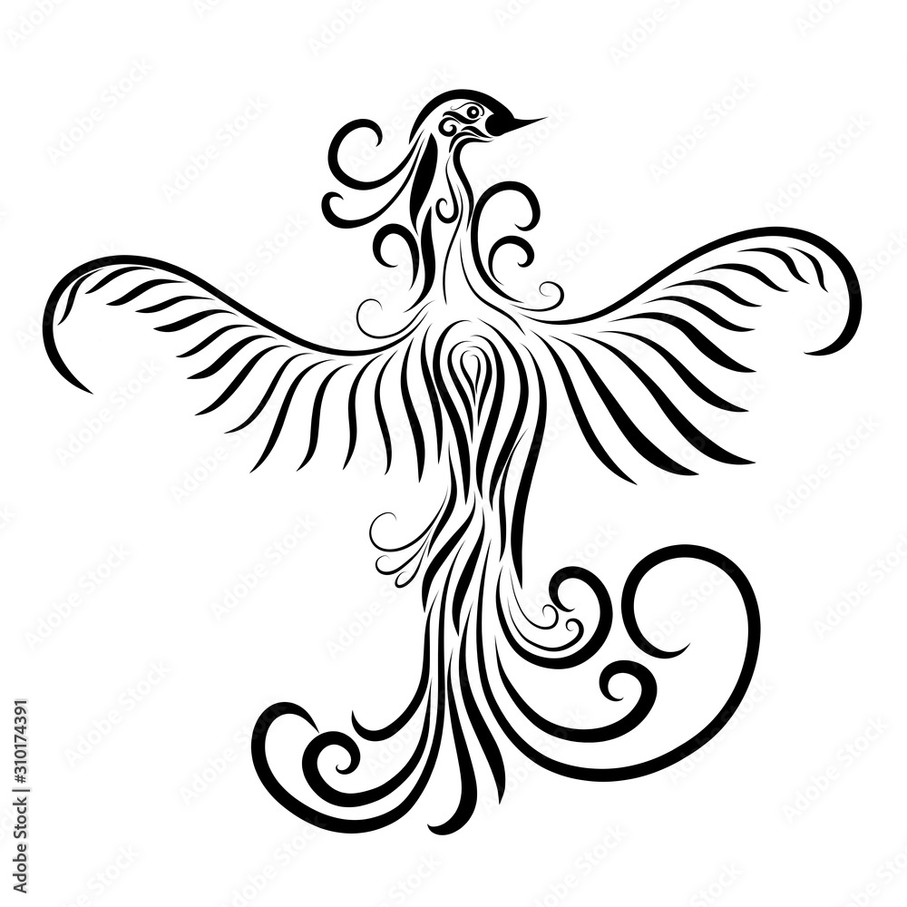 Fototapeta premium graceful bird, pattern with flowing black lines