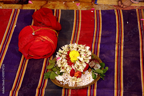 Poornahuti pattu and flower offerings for Homam photo