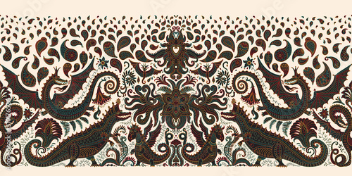 Fotografia Vector seamless pattern with black dragon print on a beige background