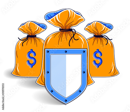Shield over money bags, sav...
