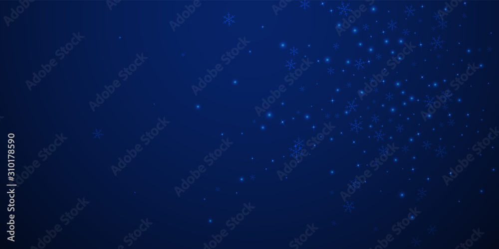 Fototapeta premium Sparse glowing snow Christmas background. Subtle f
