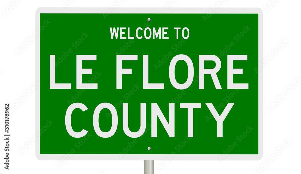 Rendering of a green 3d highway sign for Le Flore County Rendering of a green 3d highway sign for Le Flore County