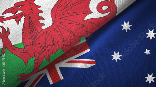 Wales and Australia two flags textile cloth, fabric texture