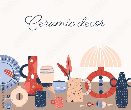 Modern ceramics hand drawn vector illustration. Stylish porcelain home decor ...