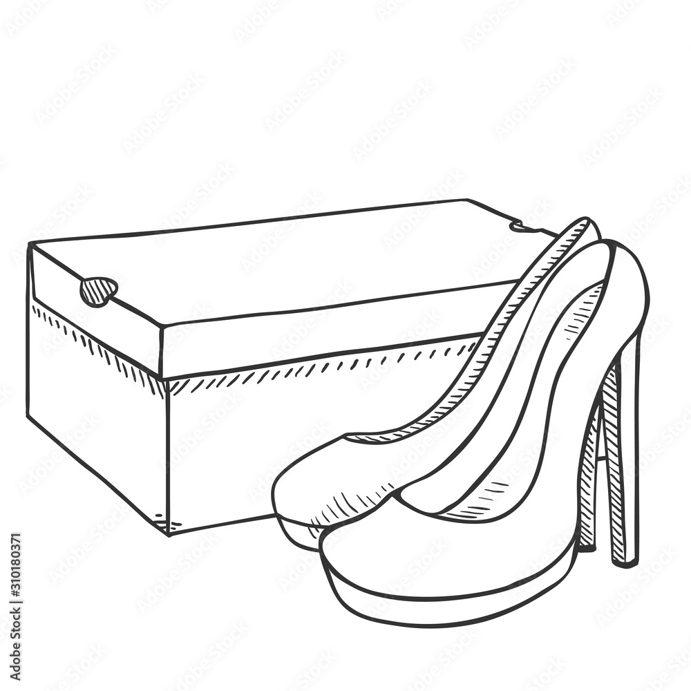 Vector Sketch Women Shoes with Shoebox Stock-vektor | Adobe Stock