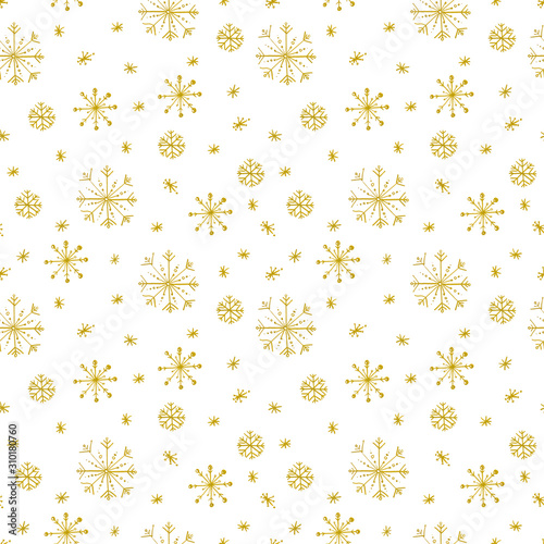 Hand painted Christmas golden snowflakes seamless pattern.