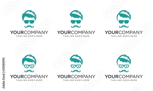 Geek man with mint hair for logo design concept editable