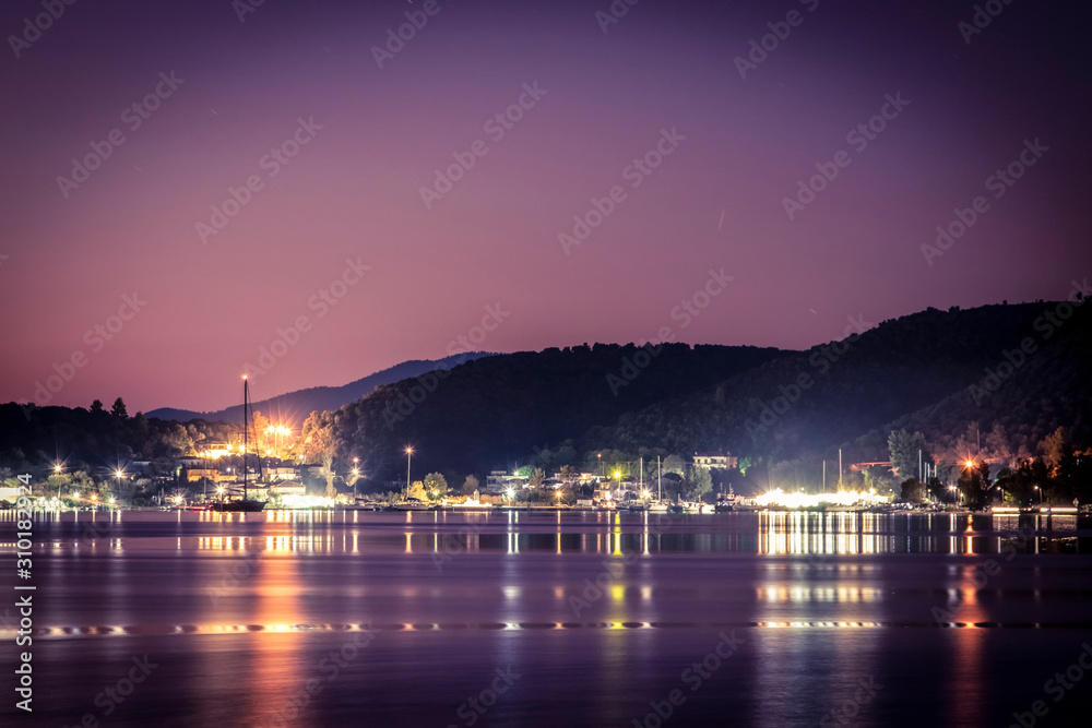 Sailing yacht in a quiet bay at night. Greece. Khalkidhiki Sailing yacht in a quiet bay at night. Greece. Khalkidhiki