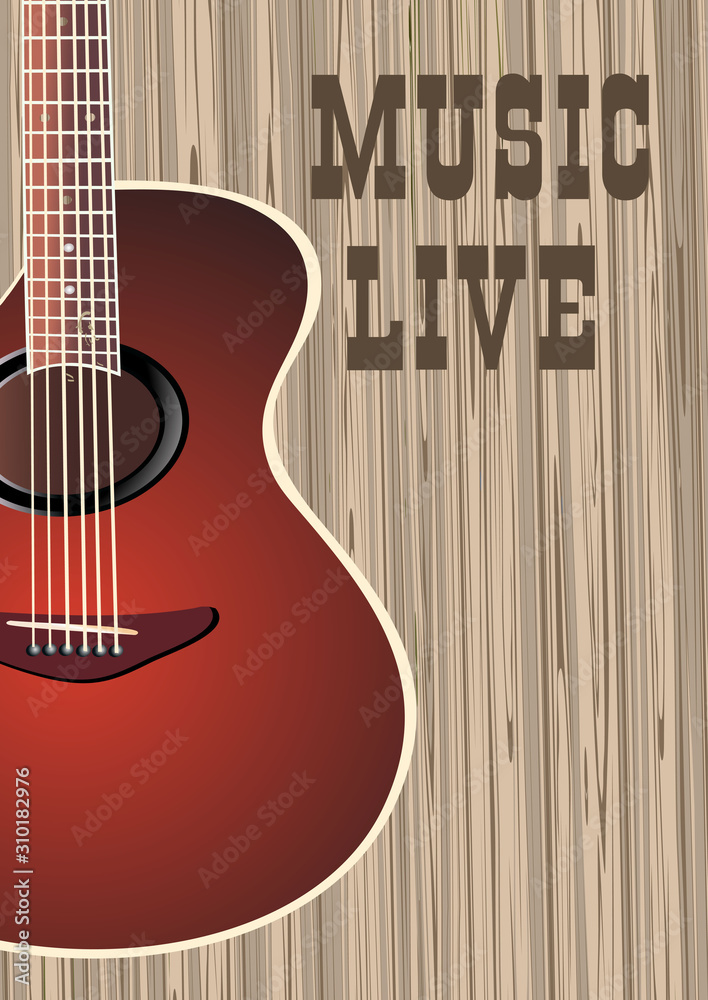 Banner with an acoustic guitar on a wood background vector de Stock | Adobe  Stock