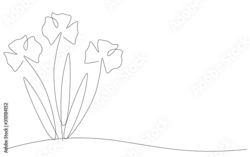 Spring flowers background. Continuous line drawing. Vector illustration