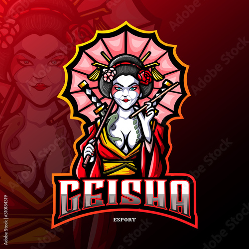 Geisha mascot sport esport logo design.