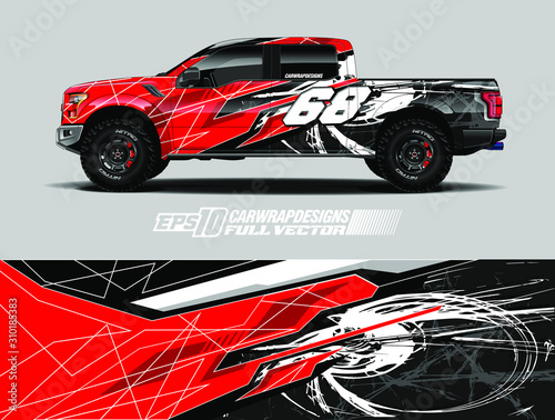 Pick up wrap design vector. Graphic abstract stripe racing background kit designs for wrap vehicle, race car, rally, adventure and livery. Full vector eps 10