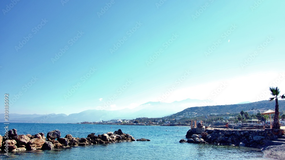 sea and rocks Chersonissos. Crete, Greece.