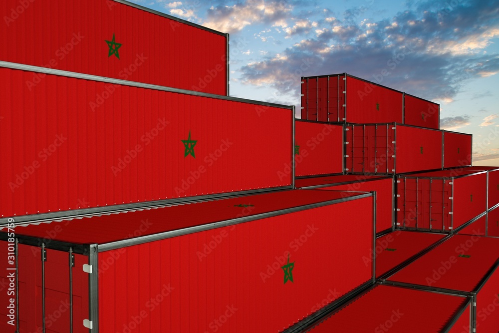 3D illustration Container with flag of Morocco
