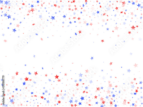 Flying red blue white star sparkles on white vector american patriotic background. photo