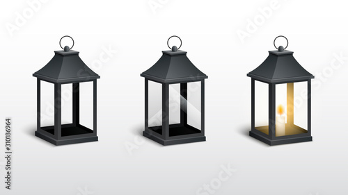 Vector illustration realistic vintage lantern on a white background. Outdoor street light in old style