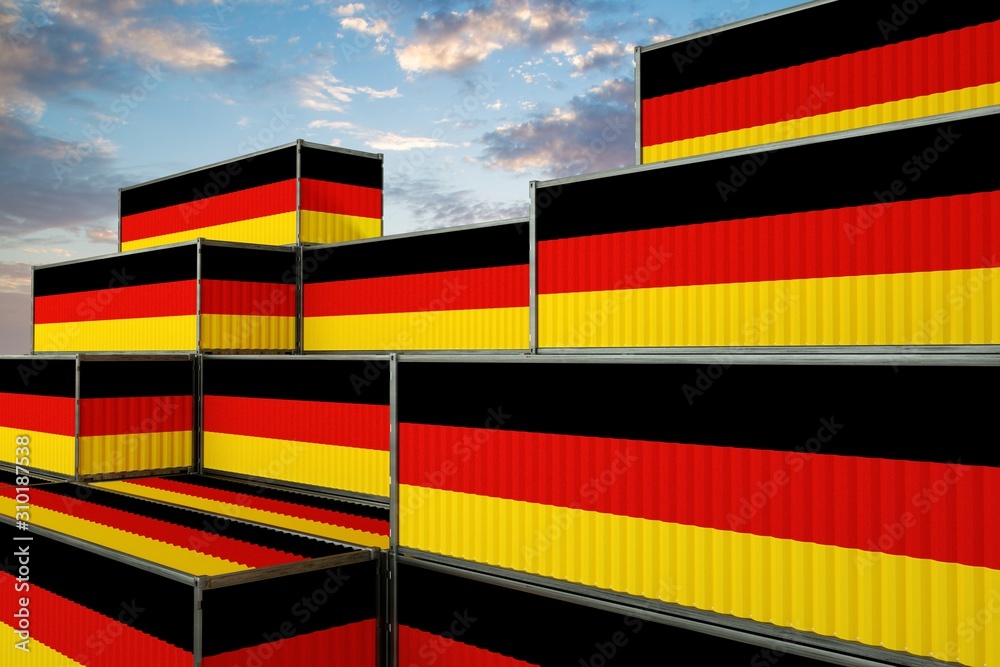 Fototapeta premium 3D illustration Container terminal full of containers with flag of Germany