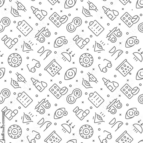 Ophthalmology related seamless pattern with outline icons