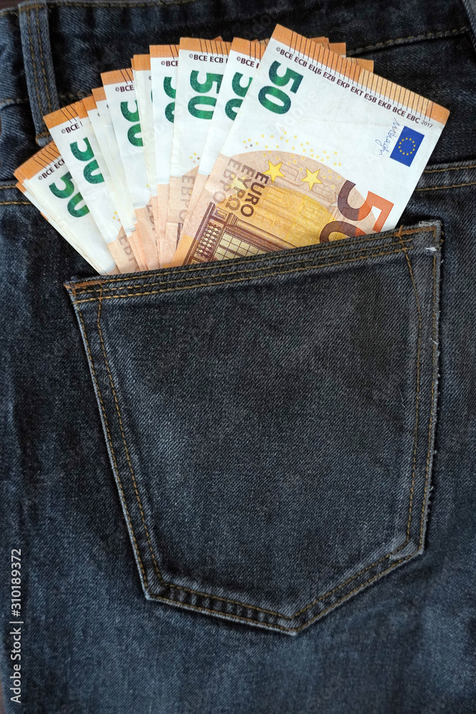 Euro money cask banknote in the pocket of the jeans Stock Photo | Adobe  Stock