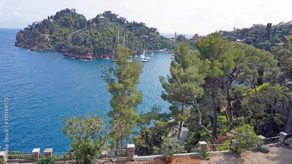 Italy , Liguria - Genova -  Portfino bay and natural park in front of the sea