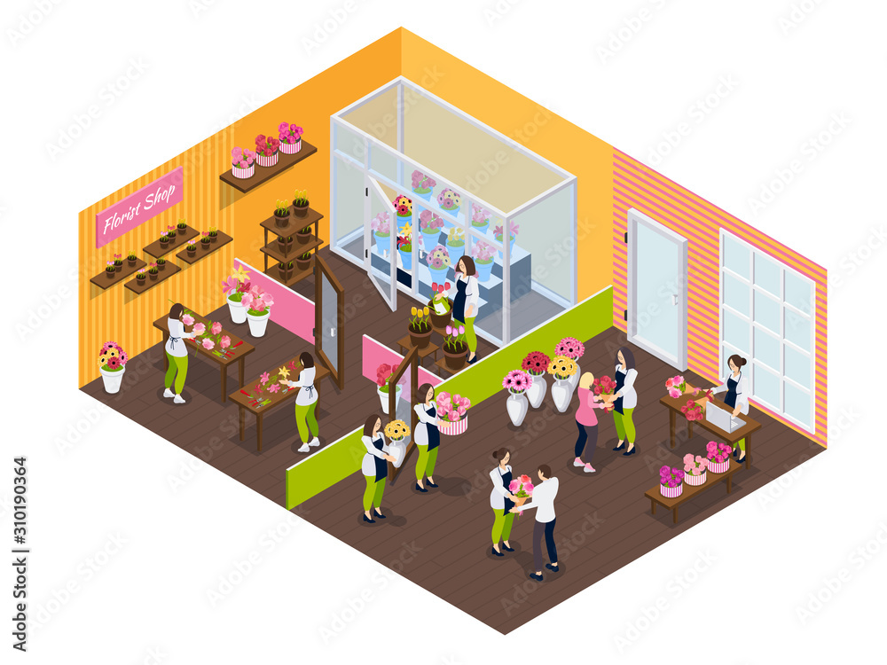 Naklejka premium Flower Shop Isometric Composition