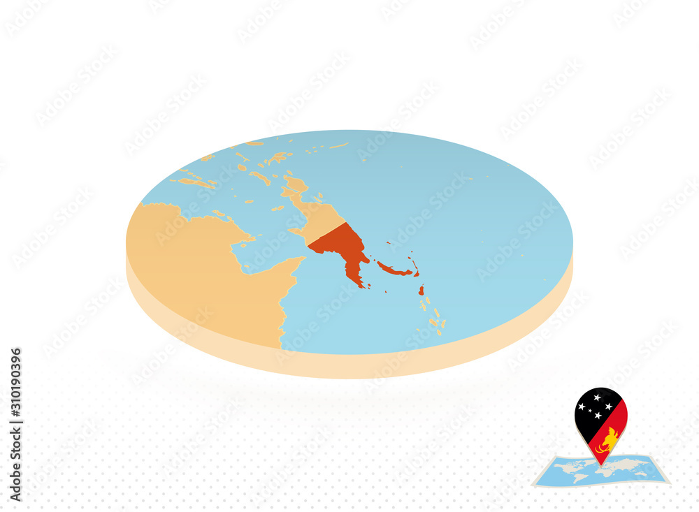 Foto Papua New Guinea map designed in isometric style, orange circle map