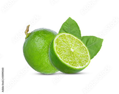 fresh lime with leaf isolated on white background