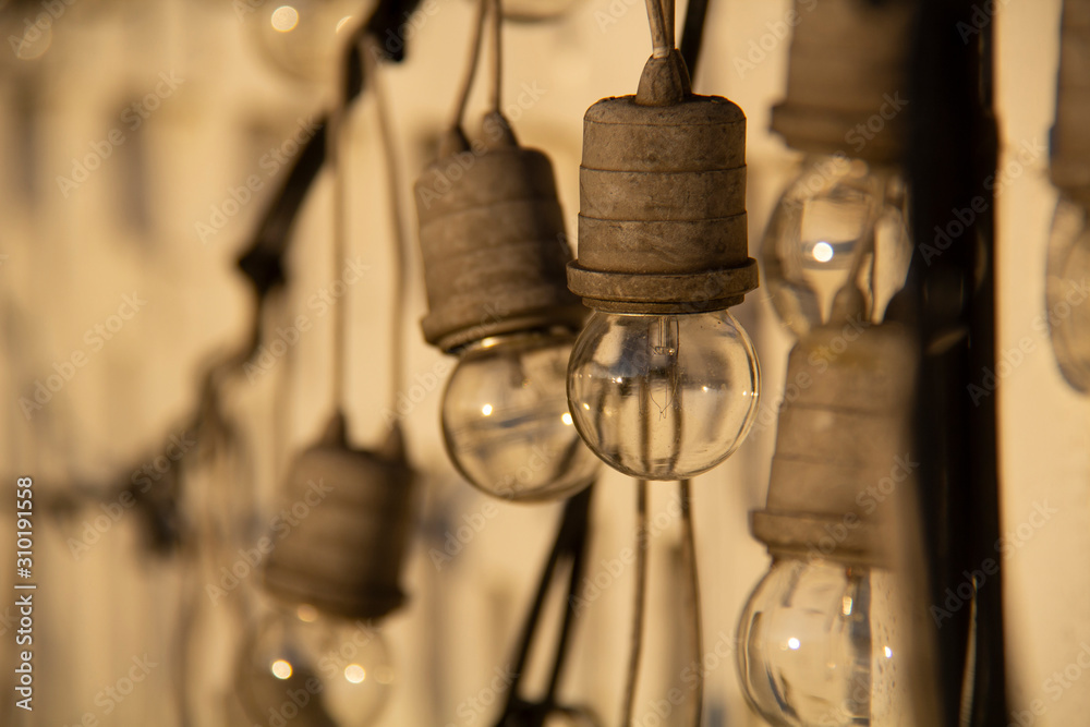 Light bulbs used to decorate the street in the evening. Light bulbs used to decorate the street in the evening.