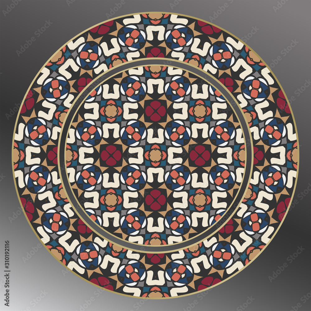 Creative color abstract geometric pattern, vector seamless,  Decorative plate and mandala for interior design. Home decor. porcelain design.