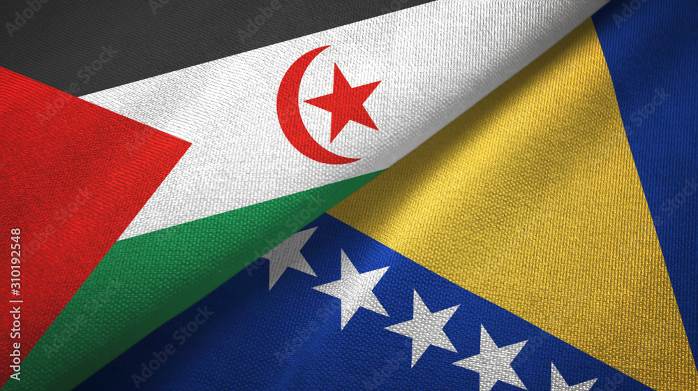 Western Sahara and Bosnia and Herzegovina two flags textile cloth Western Sahara and Bosnia and Herzegovina two flags textile cloth