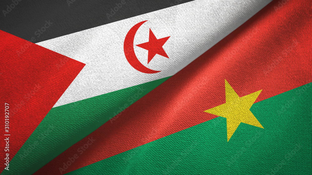 Western Sahara and Burkina Faso two flags textile cloth, fabric texture Western Sahara and Burkina Faso two flags textile cloth, fabric texture