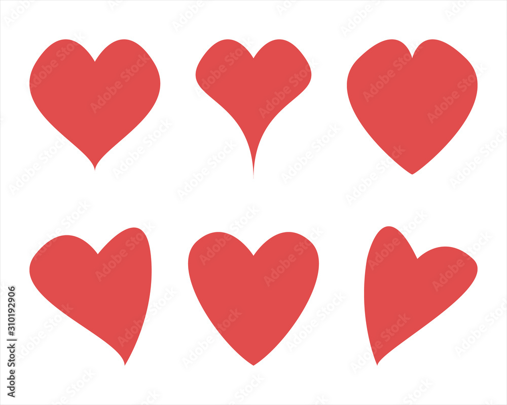 red hearts set icons. valentines day simple flat vector illustration eps10 isolated on white background