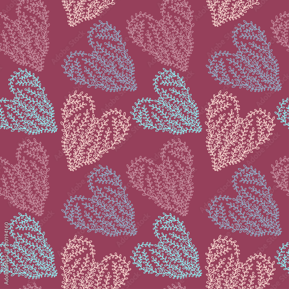 Hearts pattern for childish linen textile design.