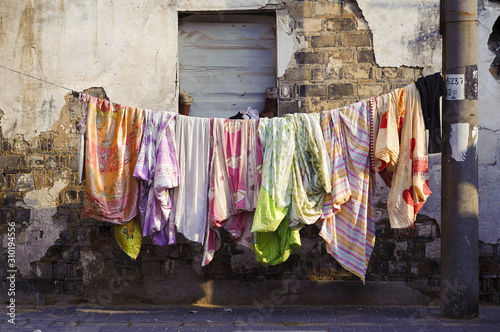 Laundry hanging out to dry in the sunlight, Old Quarter, Suzhou, China photo