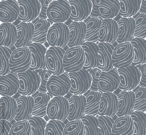 Seamless grey texture with circular abstract elements. Vector art.