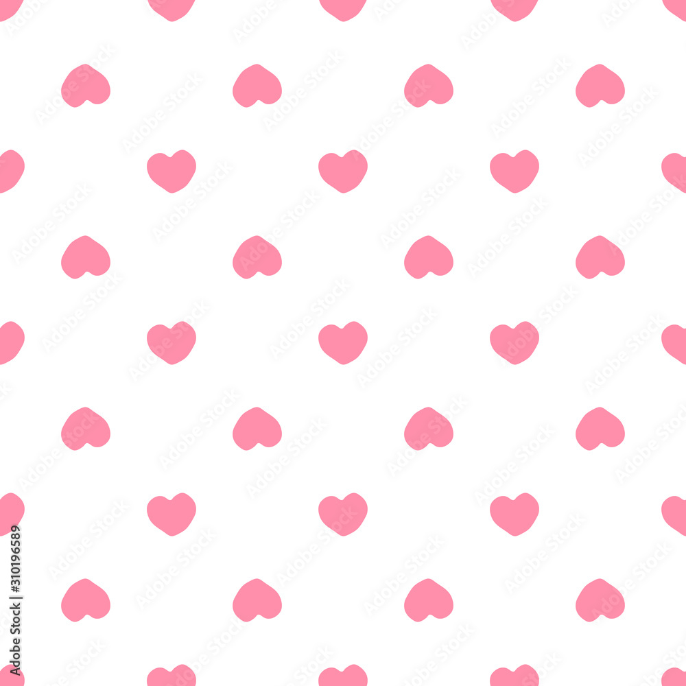 Simple red hearts seamless pattern. Valentines Day backdrop. Design for fabric, textile print, wrapping paper. Vector illustration