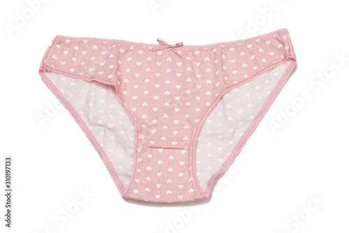 Beautiful women's cotton panties on white isolated background.
