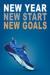 A new Year's resolution message, new year, new start with space for checklist and text on a blue background.