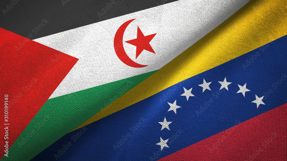 Western Sahara and Venezuela two flags textile cloth, fabric texture