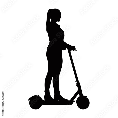 Silhouette Of Female Riding An Electric Scooter