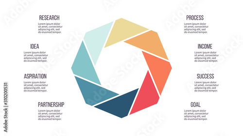 Business infographics. Octagon chart with 8 steps, options. Vector diagram.