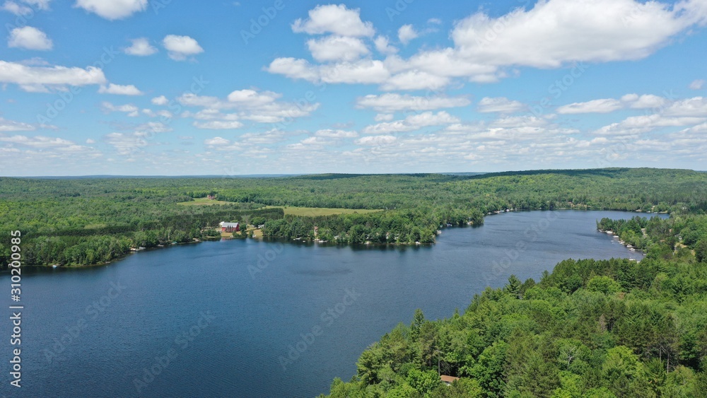 Lake in Michigan's Upper Peninsula in Summer (Drone)