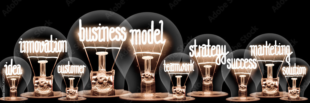 Plakat Light Bulbs with Business Model Concept
