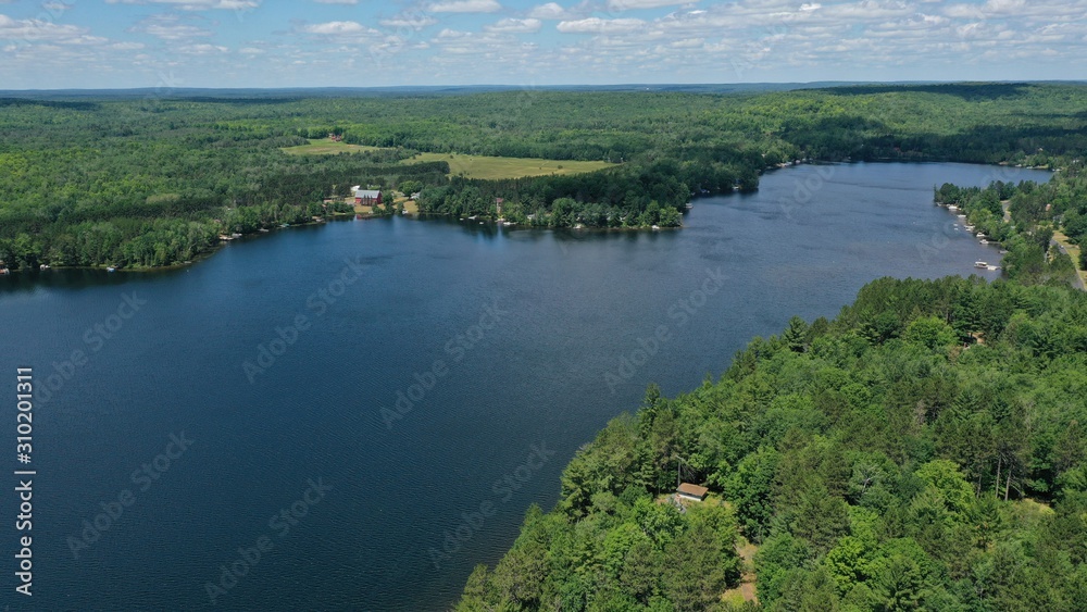 Lake in Michigan's Upper Peninsula in Summer (Drone)