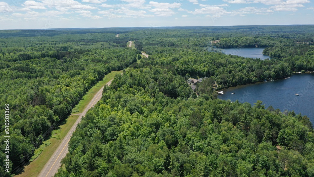Road Through Michigan's Upper Peninsula in Summer (Drone)