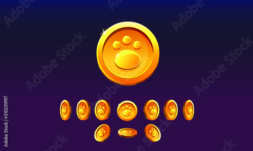 Cartoon coin for web, game or interface. Vector illustration game art,animation for apps. Finance concept business.