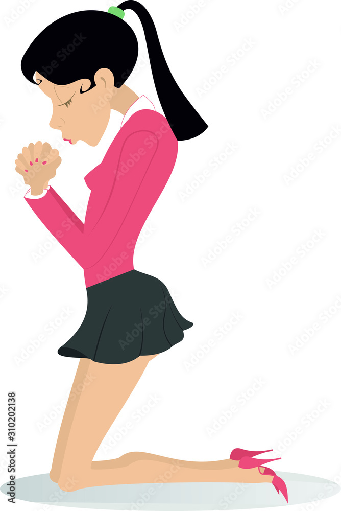 Prayer woman in the kneels illustration. Young woman is praying in the kneels isolated on white illustration Prayer woman in the kneels illustration. Young woman is praying in the kneels isolated on white illustration